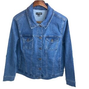 Kim Rogers Blue Denim Jean Jacket Long Sleeves Metal Buttons Size 1X VGUC